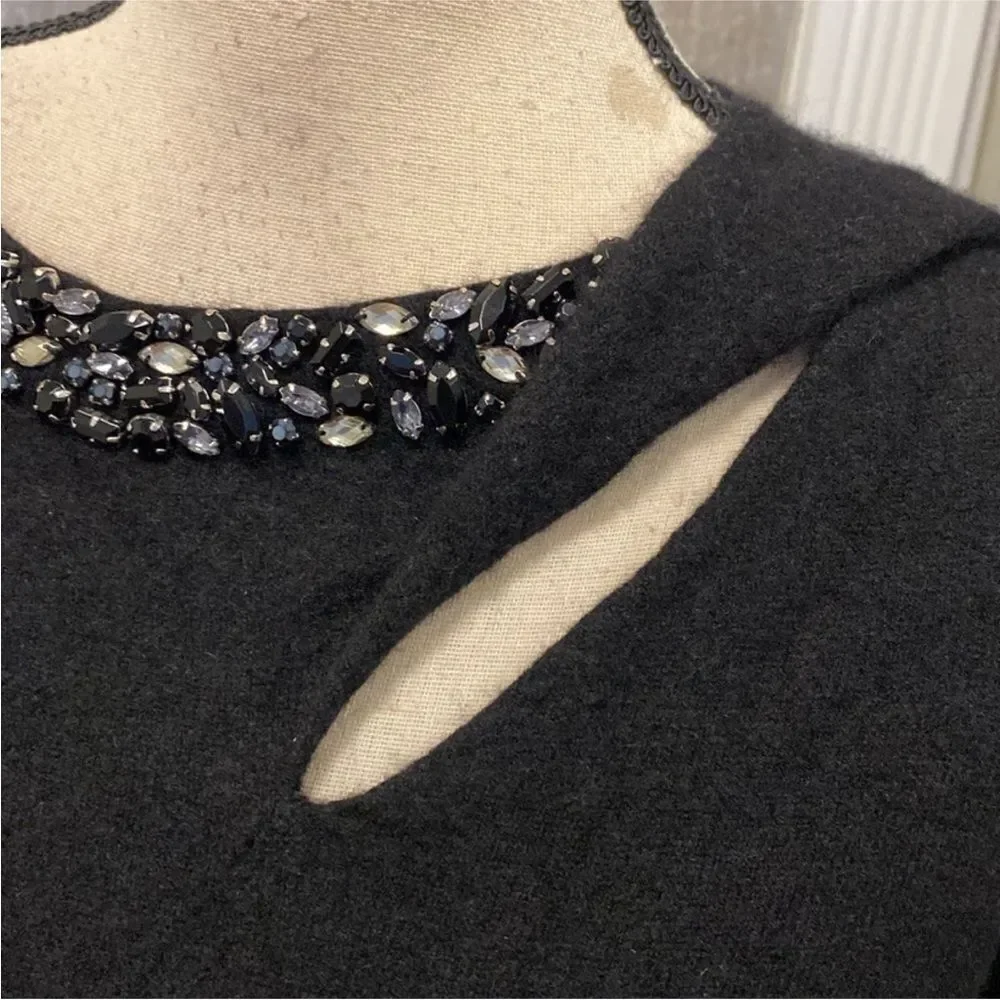 Magaschoni Elegant Black Sweater with Embellished Neckline, M